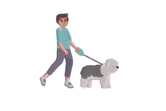 Review: Boy Walking Old Sheepdog Embroidery Design